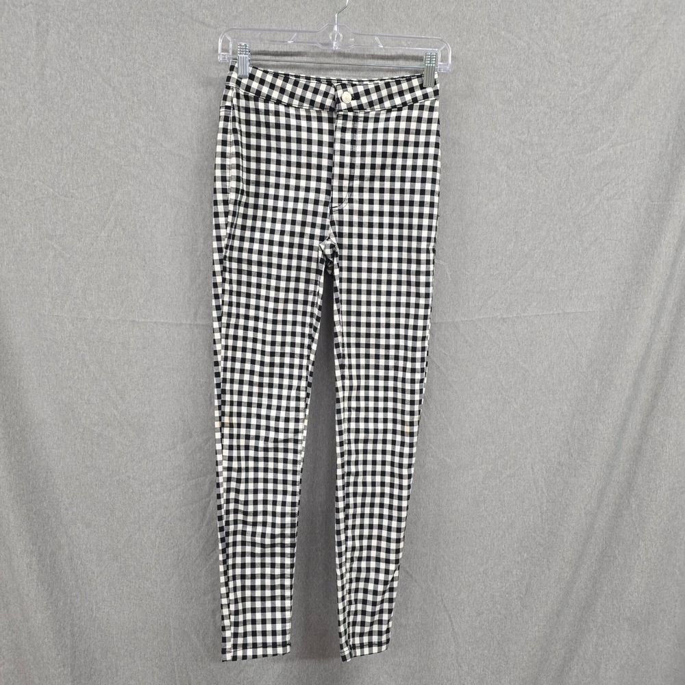 Free People Gingham Skinny Pants Black White Check High Rise Size‎ 24